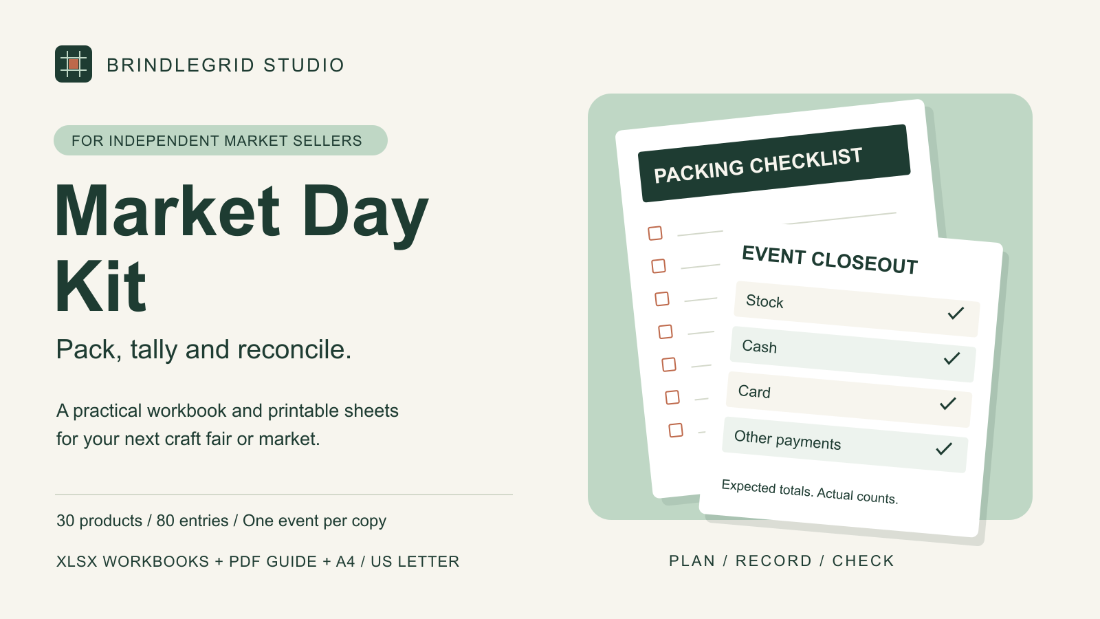 Ilustração da edição em inglês do Market Day Kit, com lista de preparação e conferência de um evento.